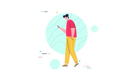 People character surrounded with gadgets flat design concept illustrationのイラスト素材