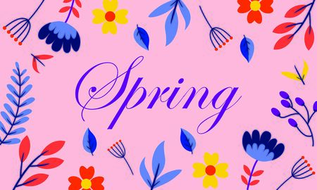 Hello spring text vector banner greetings design with colorful flower elements like daisy and...