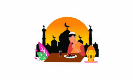 Delicious menu for iftar party are on the table with teapot illustrationのイラスト素材