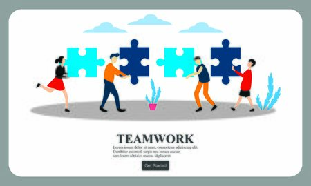 Flat dessign business hands team work. Find a solution with puzzle symbol. Connecting with puzzle elements.のイラスト素材