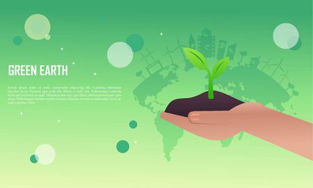 Flat design plants ecology green world concept composition illustrationのイラスト素材