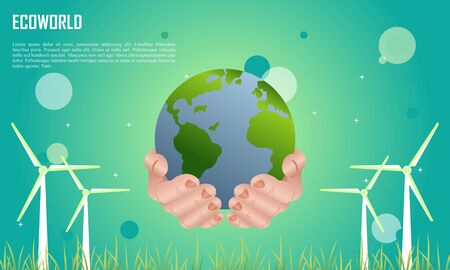 Flat design plants ecology green world concept composition illustrationのイラスト素材