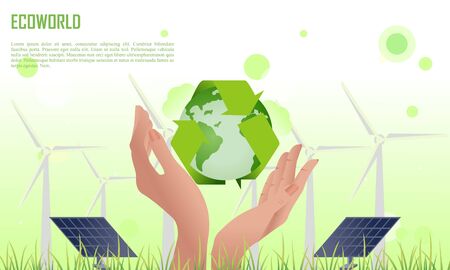 Flat design plants ecology green world concept composition illustrationのイラスト素材