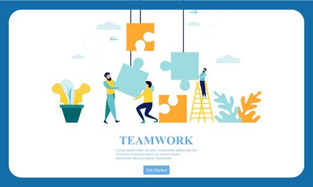 Flat dessign business hands team work. Find a solution with puzzle symbol. Connecting with puzzle elements.のイラスト素材