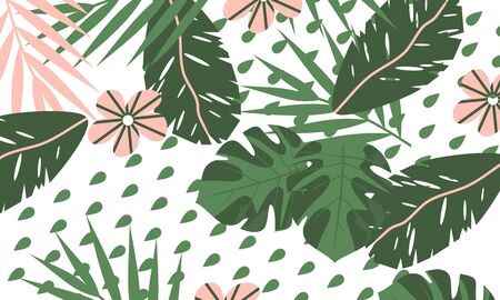 Pattern with tropical flowers and leaves background illustration