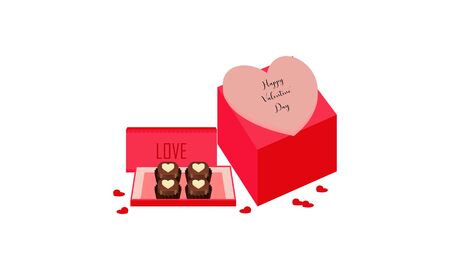 Box of chocolates in shape of heart. Sweet romantic gift for valentine dayのイラスト素材