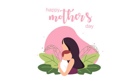 Happy mother day, character mom with children illustrationのイラスト素材