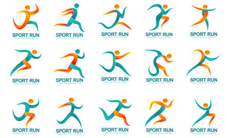 Set of sports logos, running logo with abstract shapesのイラスト素材