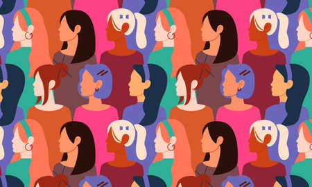 International Womens Day. Pattern women different nationalities and cultures illustration. Struggle for freedom, independence, equalityのイラスト素材