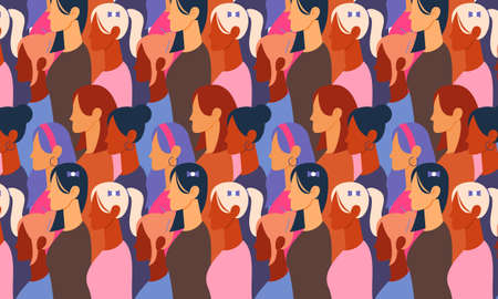 International Womens Day. Pattern women different nationalities and cultures illustration. Struggle...
