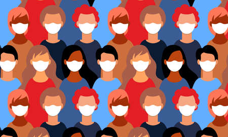 Pattern of Coronavirus Pandemia. Novel coronavirus 2019-nCoV, crowd of people wearing white medical...