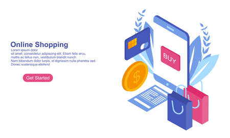 Online shopping isometric, e-commerce concept illustrationのイラスト素材