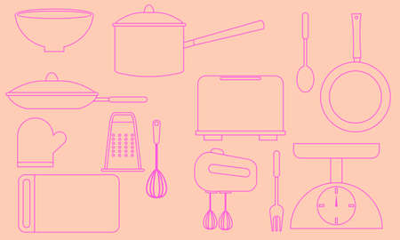 Modern various kitchen tools flat icon set logo