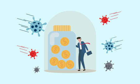 Coronavirus economics collapse, COVID-19 impact financial crisis, business to survive and economics stimulusのイラスト素材