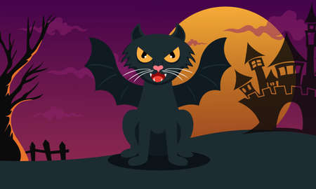 Hand drawn halloween black cat designのイラスト素材