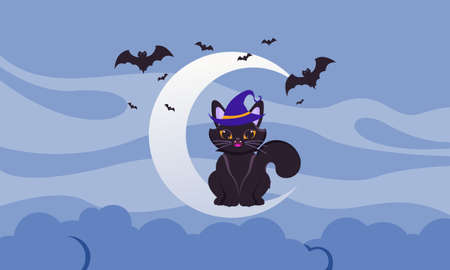 Hand drawn halloween black cat designのイラスト素材