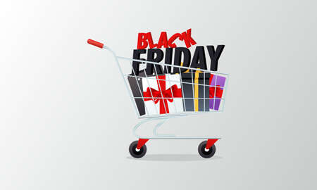 Black friday offers sale with shopping cart banner with discount details backgroundのイラスト素材