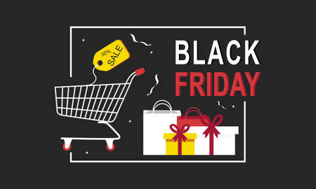 Black friday offers sale with shopping cart banner with discount details backgroundのイラスト素材