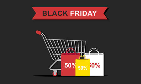 Black friday offers sale with shopping cart banner with discount details backgroundのイラスト素材