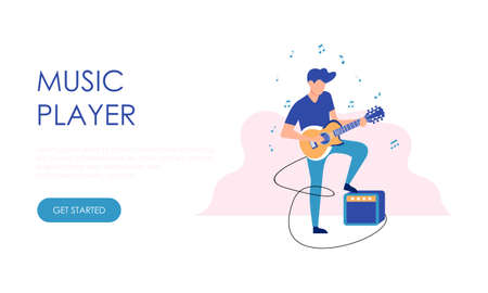 Concept of music player application for website, landing page illustrationのイラスト素材