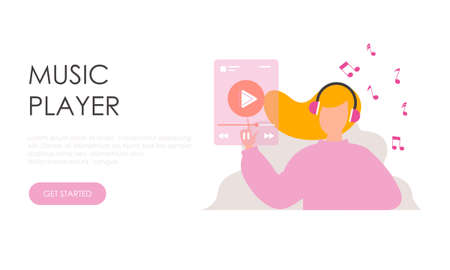 Concept of music player application for website, landing page illustrationのイラスト素材