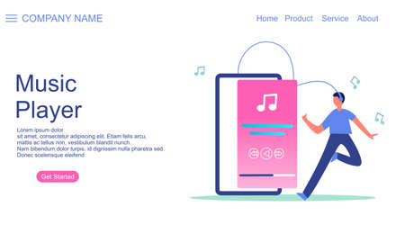 Concept of music player application for website, landing page illustrationのイラスト素材