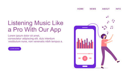 Concept of music player application for website, landing page illustrationのイラスト素材