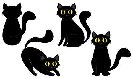 Hand drawn design halloween cat collection illustrationのイラスト素材
