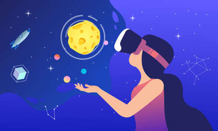 Virtual reality space illustration concept for landing page templateのイラスト素材
