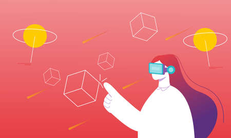 Virtual reality space illustration concept for landing page template