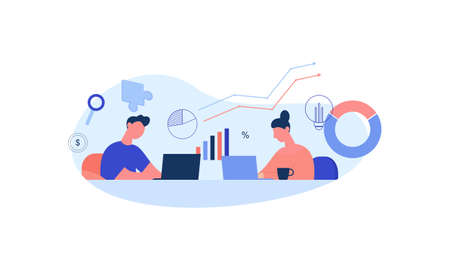 Flat design concept of business analysis, project management, market research illustration