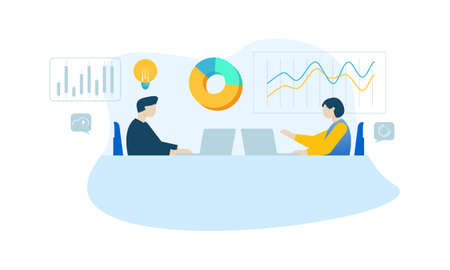 Flat design concept of business analysis, project management, market research illustration