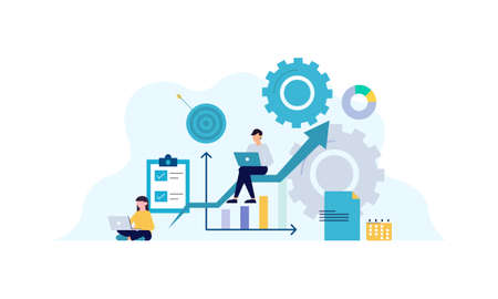 Flat design concept of business analysis, project management, market research illustration
