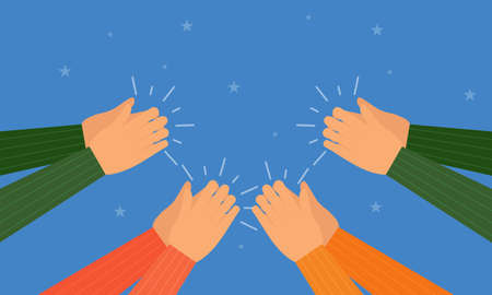 People hands clapping. Cheering hands, ovation and business success vector concept. Illustration of applause hand, clapping ovationのイラスト素材