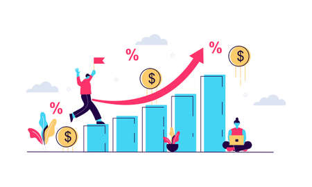 Money growth prediction and progress report illustration concept