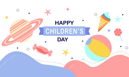 Happy childrens day illustration concept. Logo for kidsのイラスト素材