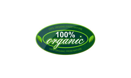 100% organic quality food green sticker or label designのイラスト素材