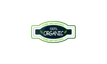 100% organic quality food green sticker or label designのイラスト素材