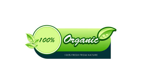 100% organic quality food green sticker or label designのイラスト素材