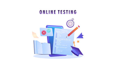 Flat design online testing illustration conceptのイラスト素材