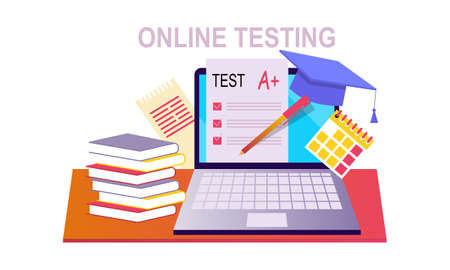 Flat design online testing illustration conceptのイラスト素材