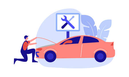 Car service abstract concept illustration. Car repair shop, vehicle detailing and maintenance business, automobile fixing service.のイラスト素材