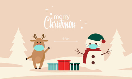 Santa claus and social distancing infographic with cute christmas cartoon. corona virus safety tips. merry christmasのイラスト素材