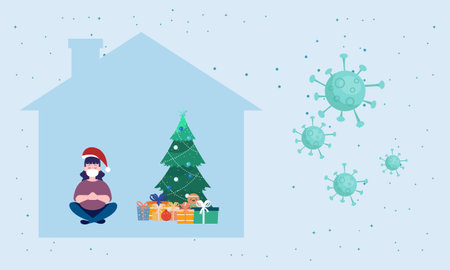 Santa claus and social distancing infographic with cute christmas cartoon. corona virus safety tips. merry christmasのイラスト素材