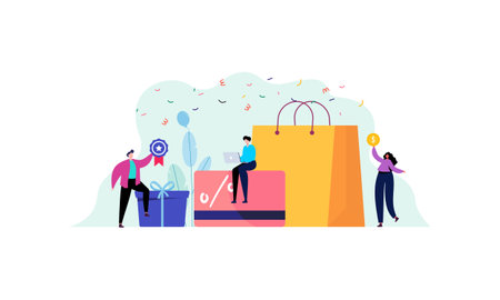 Team of happy employees winning award and celebrating success.  Illustration for reward, prize, championsのイラスト素材