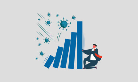 Global economic recession, economic impact by COVID-19 and company revenue decrease from global Coronavirus crash concept illustrationのイラスト素材