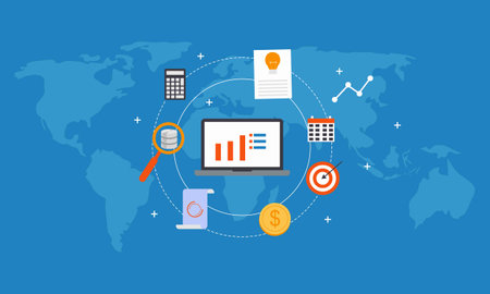 Business intelligence concept vector background illustration with various items and symbolsのイラスト素材