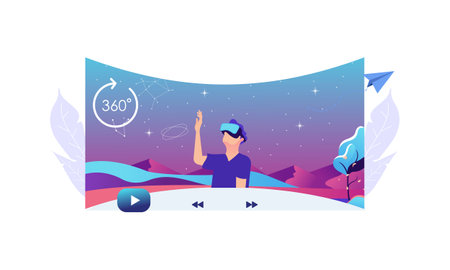 Virtual reality space illustration concept for landing page template