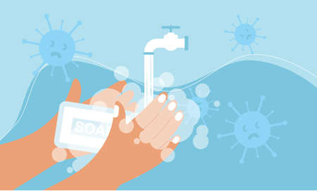 Wash your hands illustration in spanish illustrationのイラスト素材