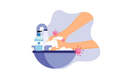 Wash your hands illustration in spanish illustrationのイラスト素材